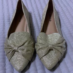 Torrid Gold Shimmer Bow Pointed Toe Loafer